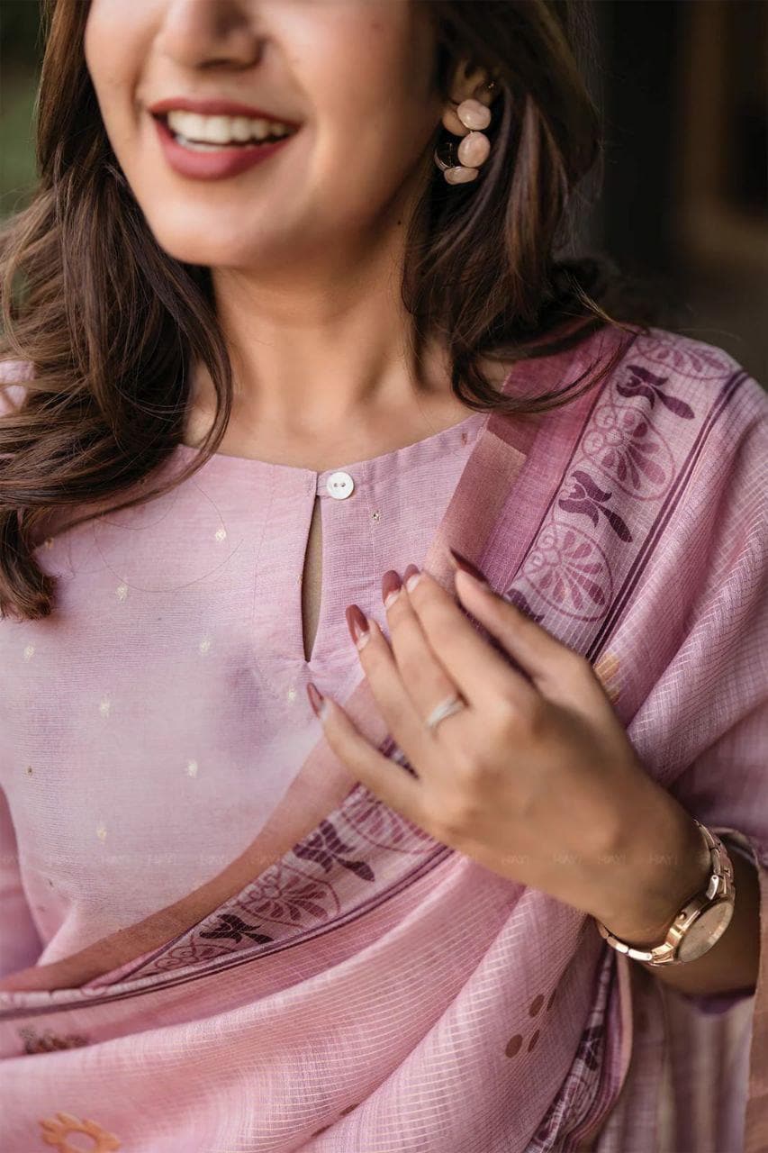 Pure Jacquard Silk Kurti with Cotton Checked Dupatta, Festive Ethnic Set