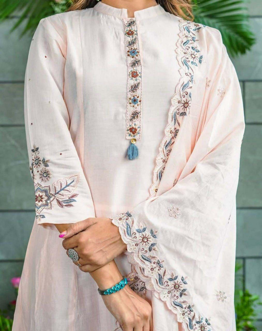 Embroidered Muslin Cotton Kurta Set with Dupatta, Flared Indian Ethnic Wear