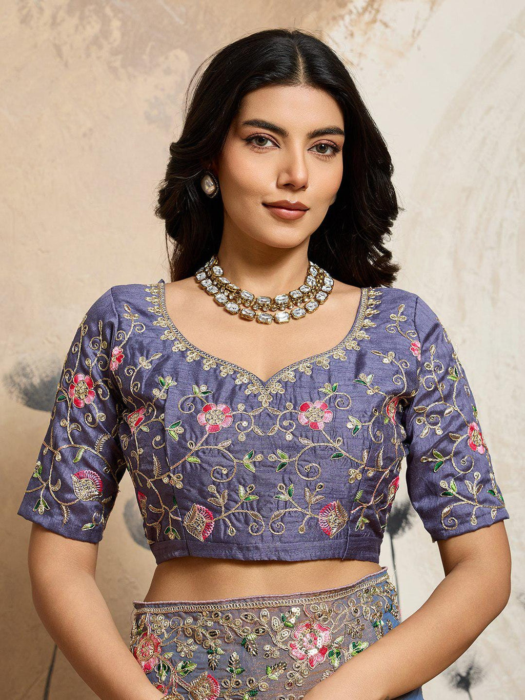 Moss Chiffon Embroidered Saree, Cutwork Border, Banglory Silk Blouse, Festive Wear