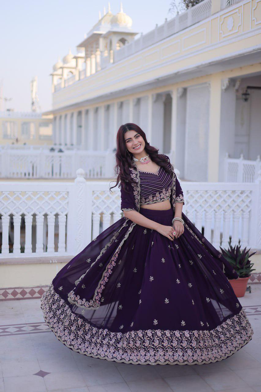 Fox Blooming Lehenga Choli Set, Sequins Zari Embroidery, Fully Stitched Wedding Outfit