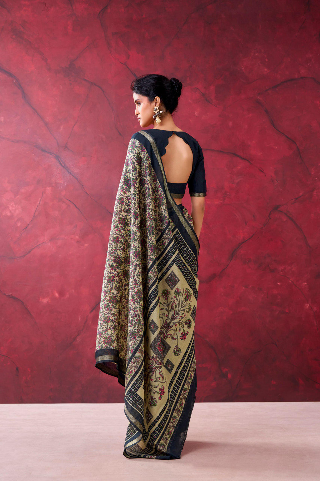 Polyester Viscose Chanderi Saree, Zari Weaving Print, Traditional Indian Party Wear (Unstitched Blouse)