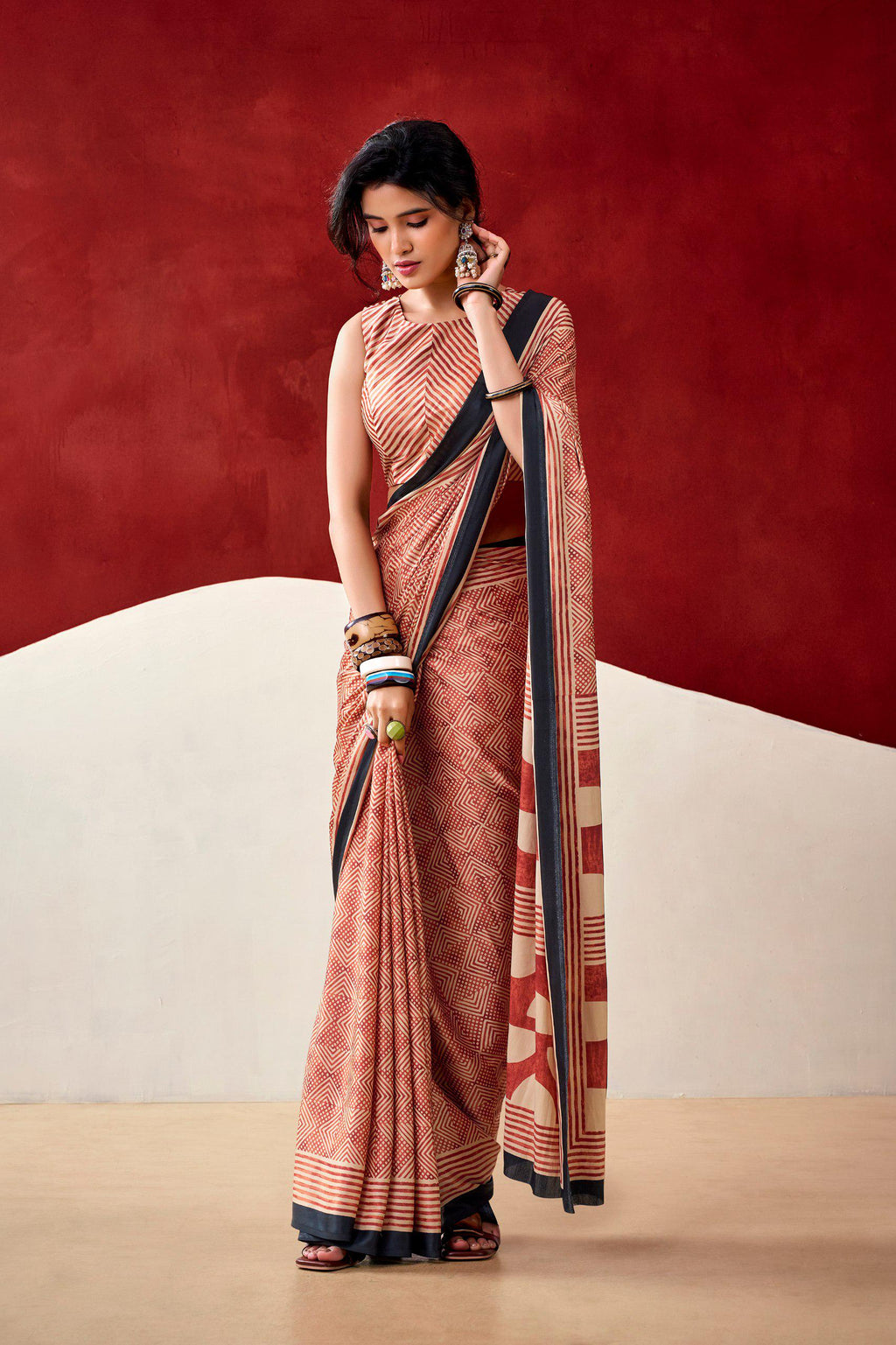Dull Satin Printed Saree with Unstitched Blouse, Festive Party Wear Indian Saree