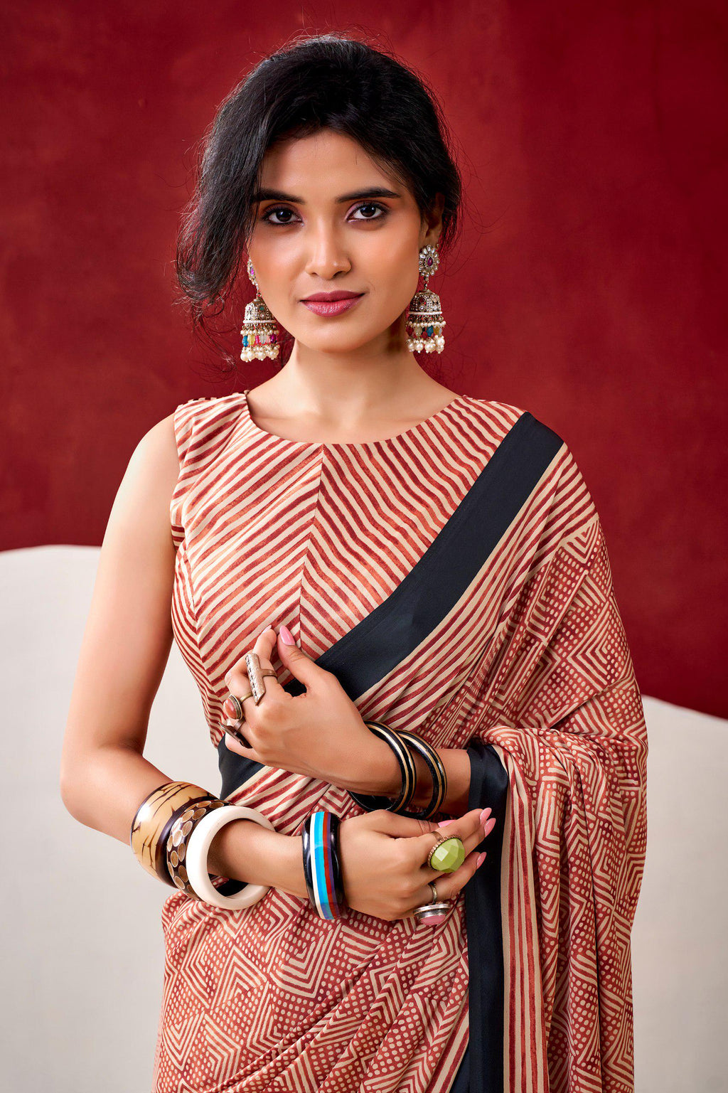 Dull Satin Printed Saree with Unstitched Blouse, Festive Party Wear Indian Saree