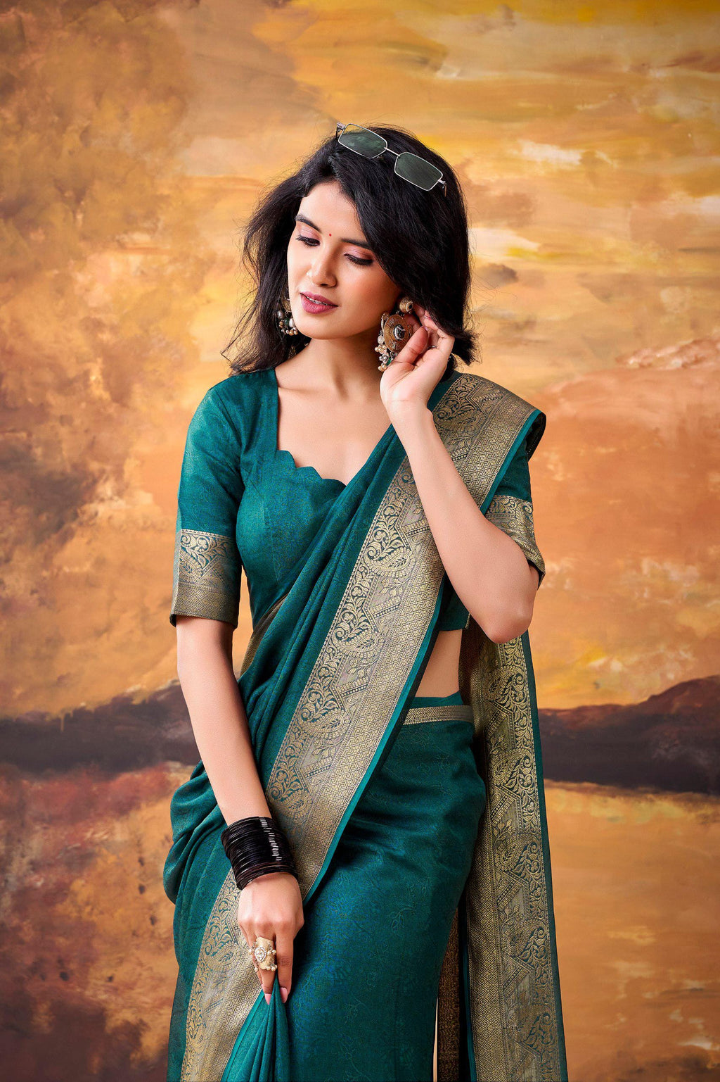 Mass Mello Saree, Zari Weaving Work, Traditional Indian Festive Party Wear (Unstitched Blouse)