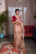 Soft Tabi Floral Print Saree with Cut Dana Handwork, Summer Party Wear Chinon Blouse