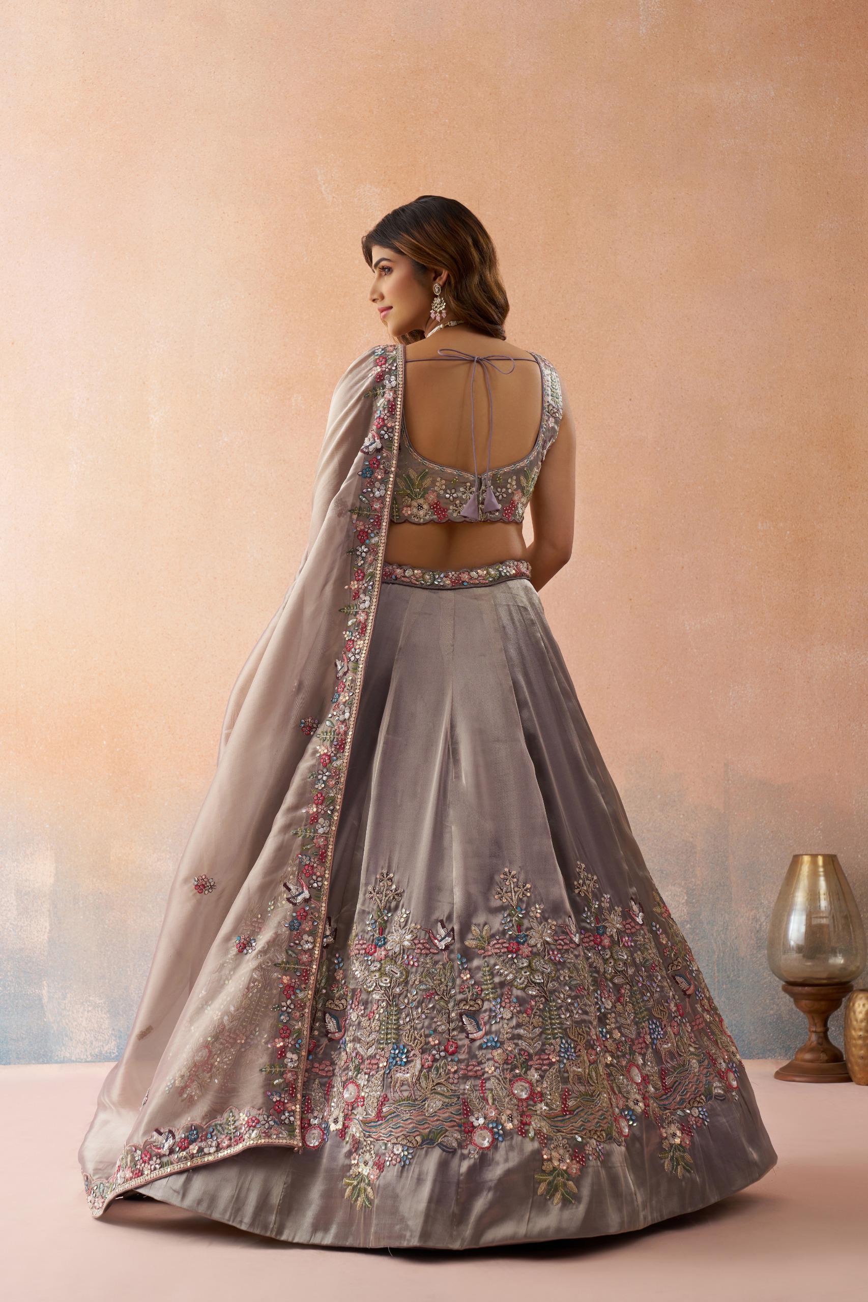 Beige Tissue Lehenga Choli, Heavy Sequins Zarkan Embroidery, Bridal Wedding Festive Set