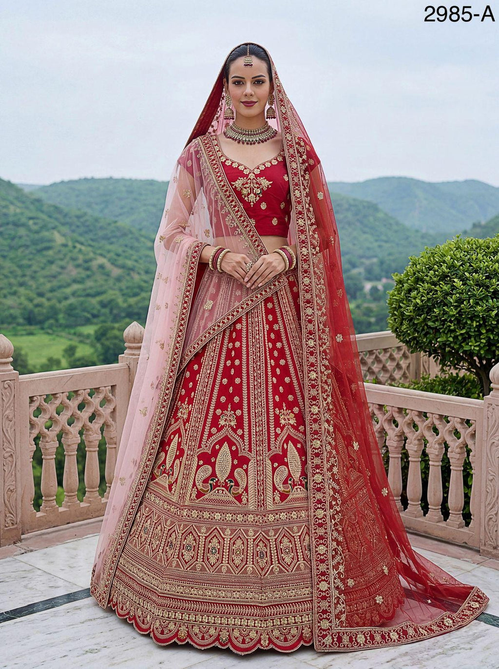 Red Silk Lehenga Choli, Peacock Dori Embroidery, Zari Diamond Work, Bridal Indian Set