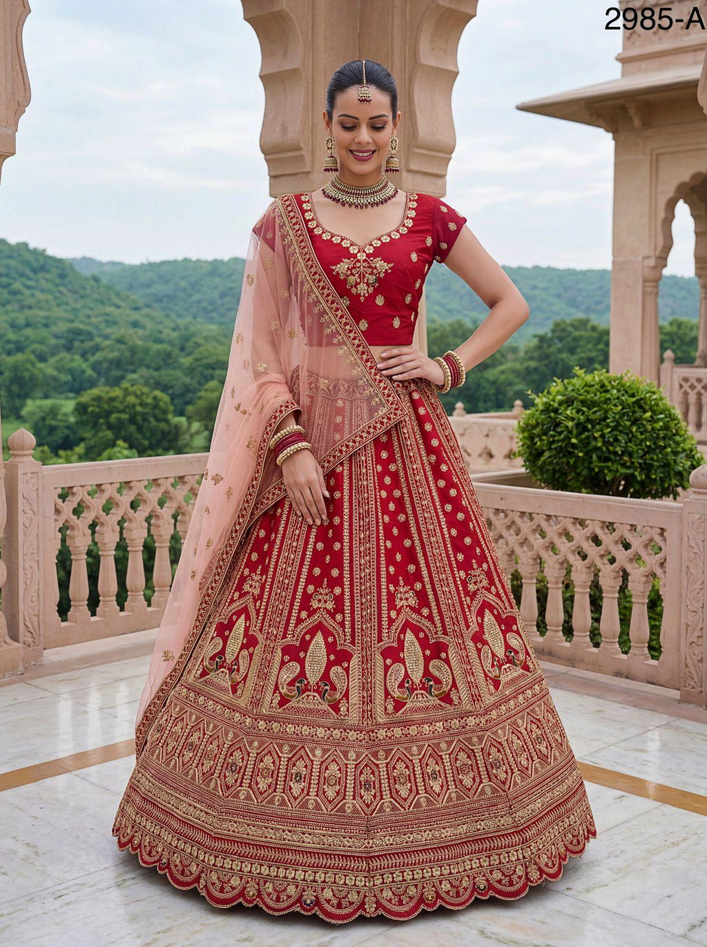 Red Silk Lehenga Choli, Peacock Dori Embroidery, Zari Diamond Work, Bridal Indian Set