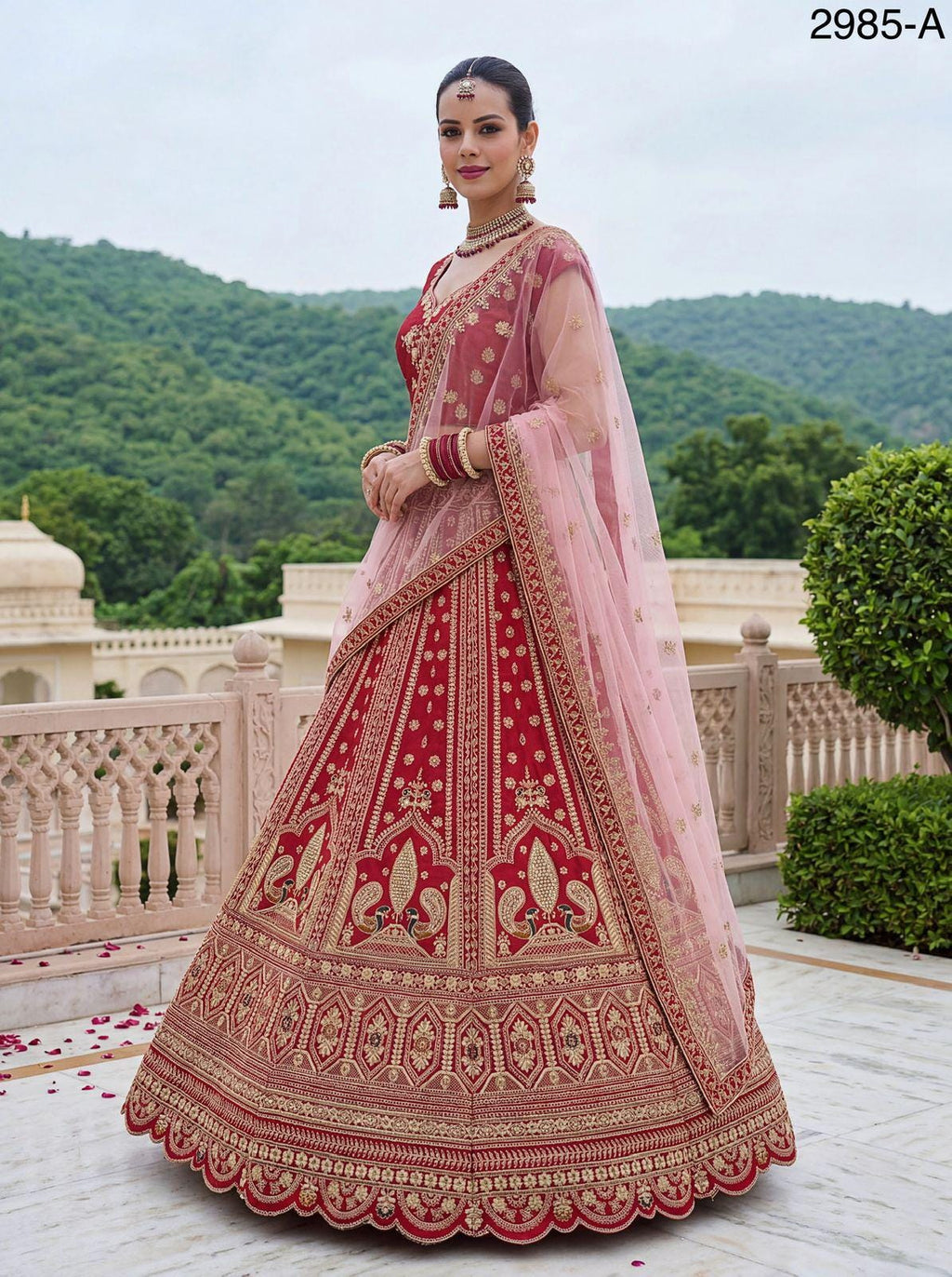 Red Silk Lehenga Choli, Peacock Dori Embroidery, Zari Diamond Work, Bridal Indian Set