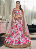 Blush Pink Floral Art Silk Lehenga Choli Set, Dori Zari Sequins Embroidery Net Dupatta