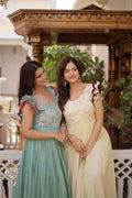 Cotton Anarkali Gown, Sequins Beads Embroidery, Festive Party Dress