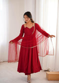 Roman Silk Chanderi Anarkali Suit Set with Net Dupatta, Designer Indian Wedding Outfit