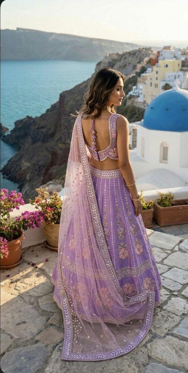 Slub Silk Lehenga Choli, Rainbow Sequins, Dori Embroidery, Net Dupatta, Wedding Wear