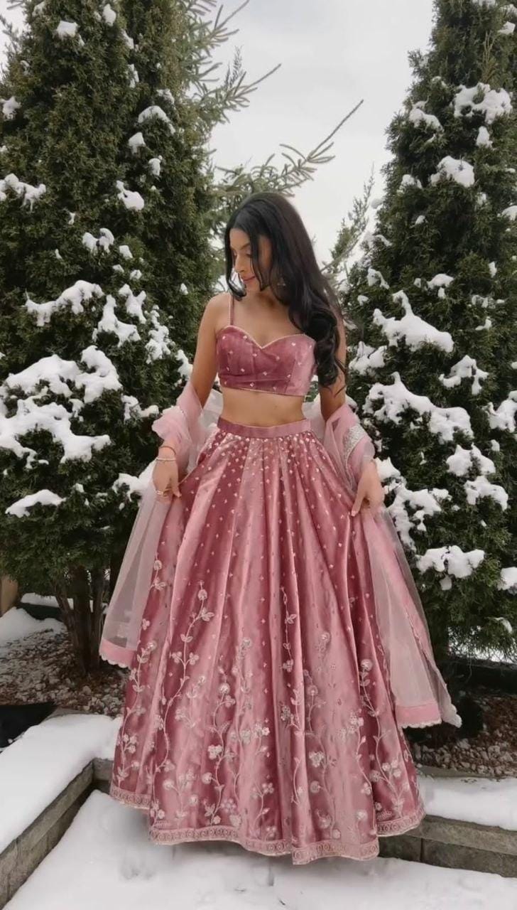 Japan Satin Lehenga Choli Set, Sequins Dori Work, Bridal Wedding Party Wear Fully Stitched