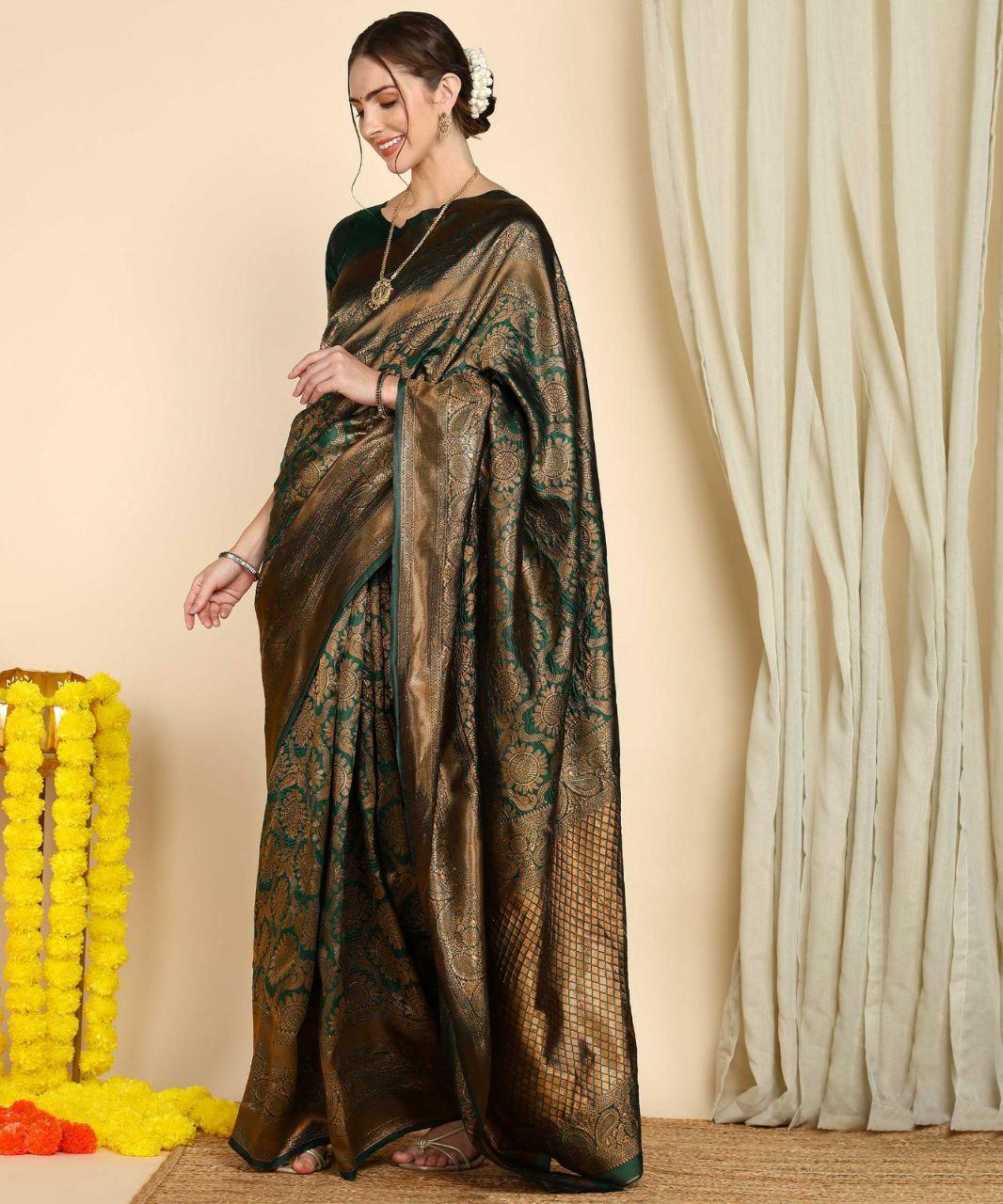 Banarasi Soft Silk Saree, Jacquard Border Blouse, Wedding Festive Indian Traditional Wear