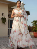 White Floral Organza Lehenga Choli Set with Gota Lace Embroidery