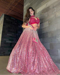 Satin Silk Lehenga Choli, Sequins Work, Bridal Wedding Festive Wear Net Dupatta
