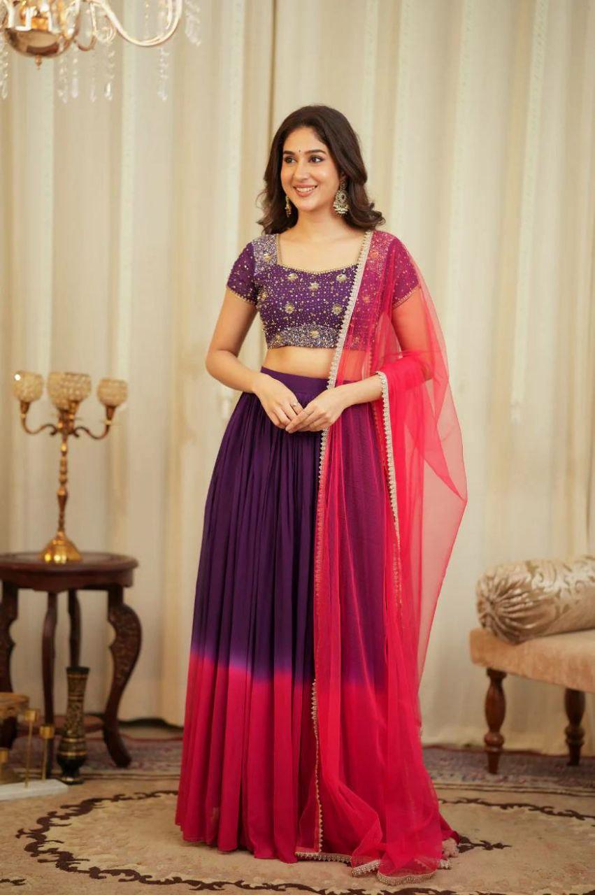 Pure Crepe Satin Saree, Elegant Drape, Indian Designer Party Wear (Running Blouse)
