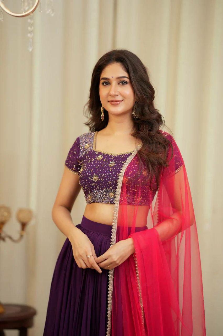 Pure Crepe Satin Saree, Elegant Drape, Indian Designer Party Wear (Running Blouse)