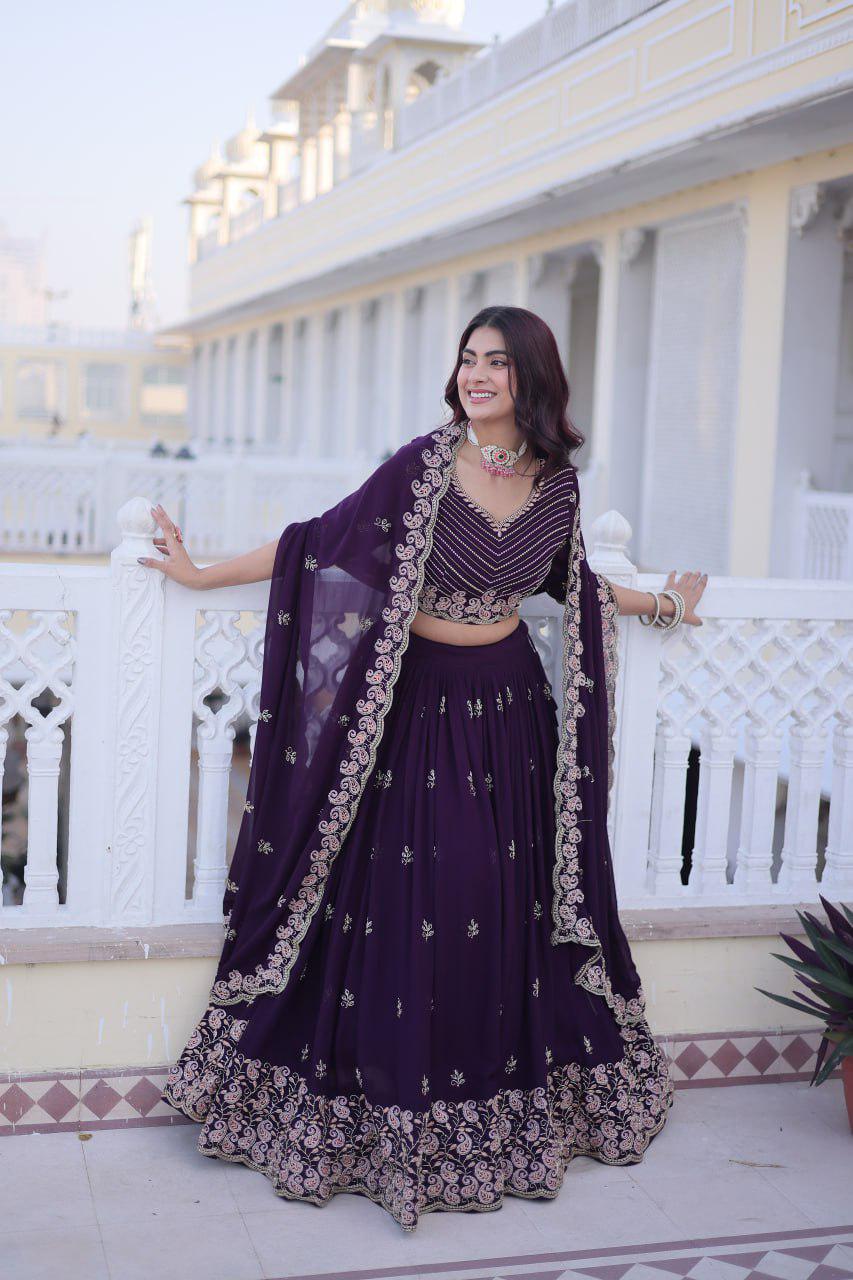 Fox Blooming Lehenga Choli Set, Sequins Zari Embroidery, Fully Stitched Wedding Outfit