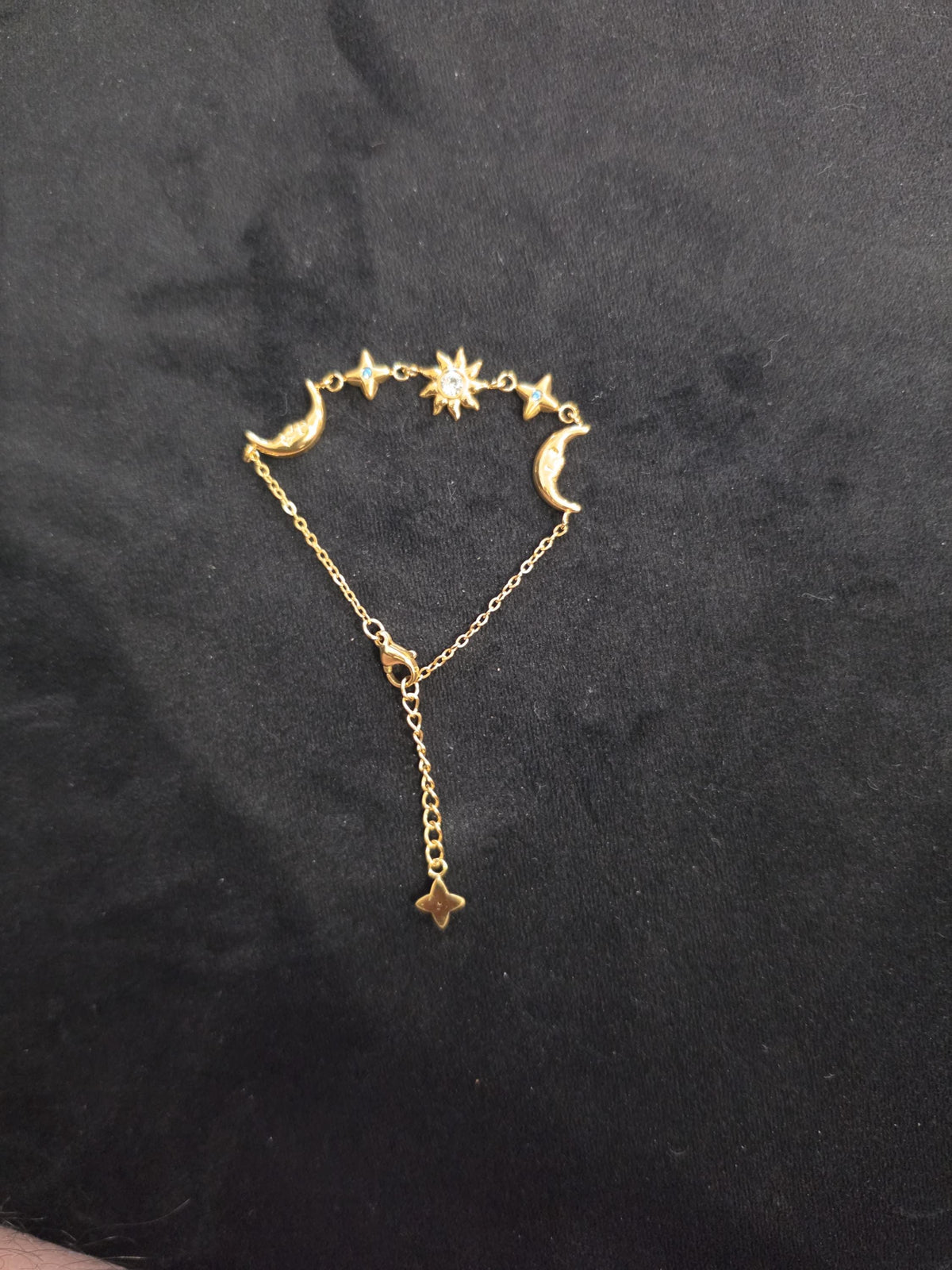 Gold Sun Moon Star Bracelet, Celestial Charm, Stainless Steel, Adjustable Astrology Jewelry