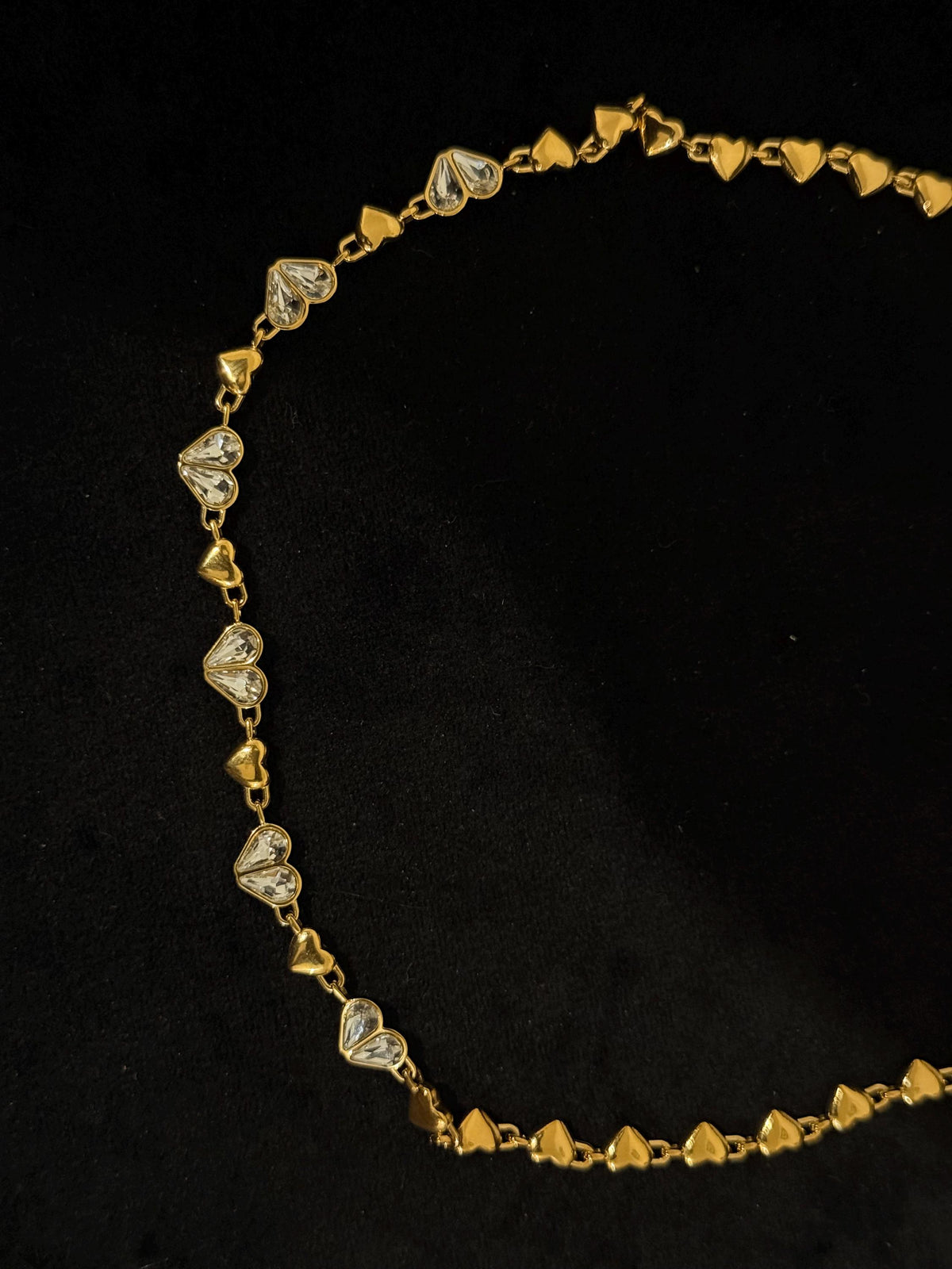 Gold Crystal Heart Choker Necklace, Dainty Stainless Steel Waterproof Jewelry