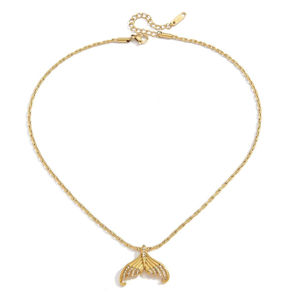 Gold Mermaid Tail Pendant Necklace, Ocean Inspired, Waterproof Stainless Steel, Beach Jewelry