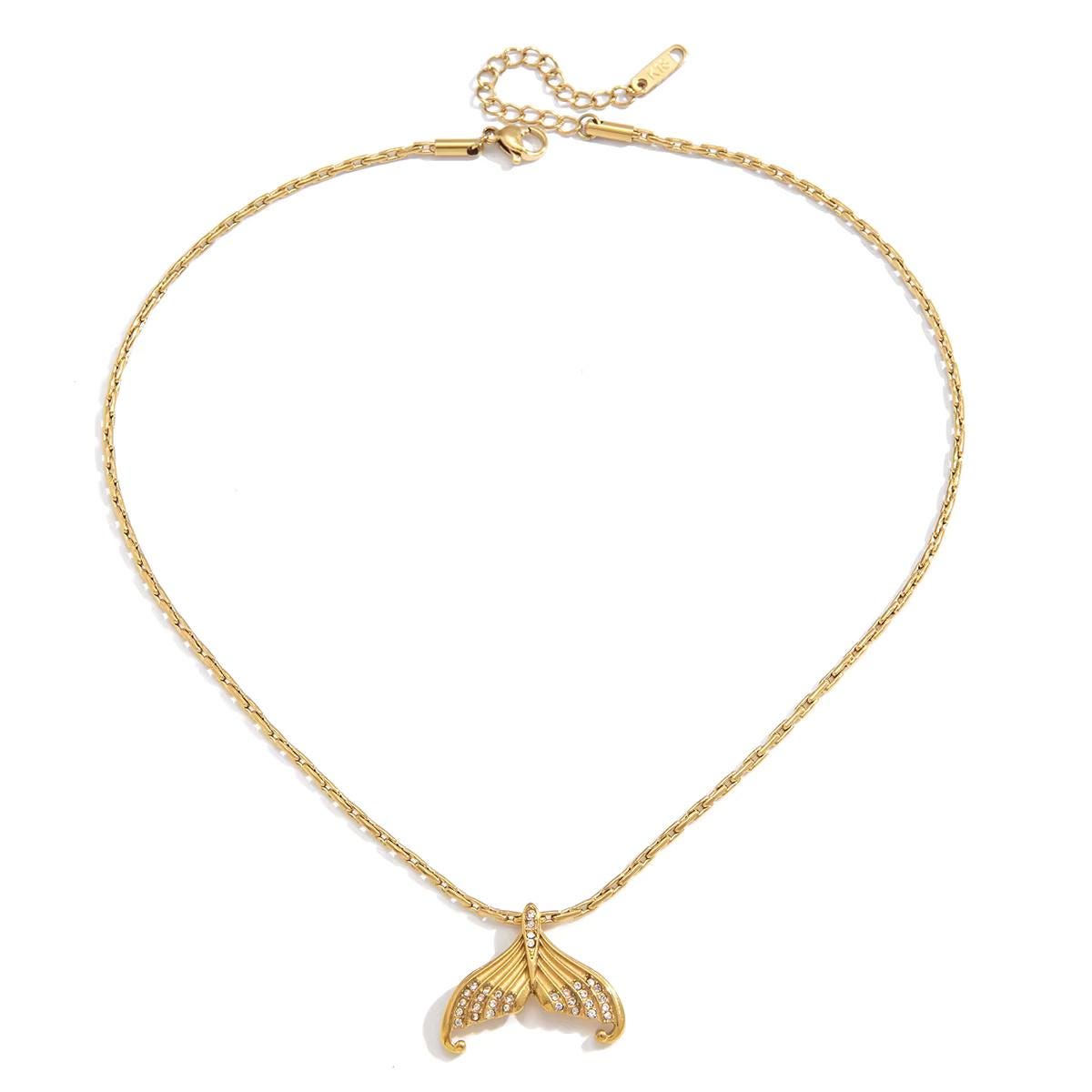 Gold Mermaid Tail Pendant Necklace, Ocean Inspired, Waterproof Stainless Steel, Beach Jewelry