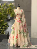 Jimmy Organza Lehenga Choli Set, Digital Print, Corset Blouse, 8 Meter Flair, Wedding Bag