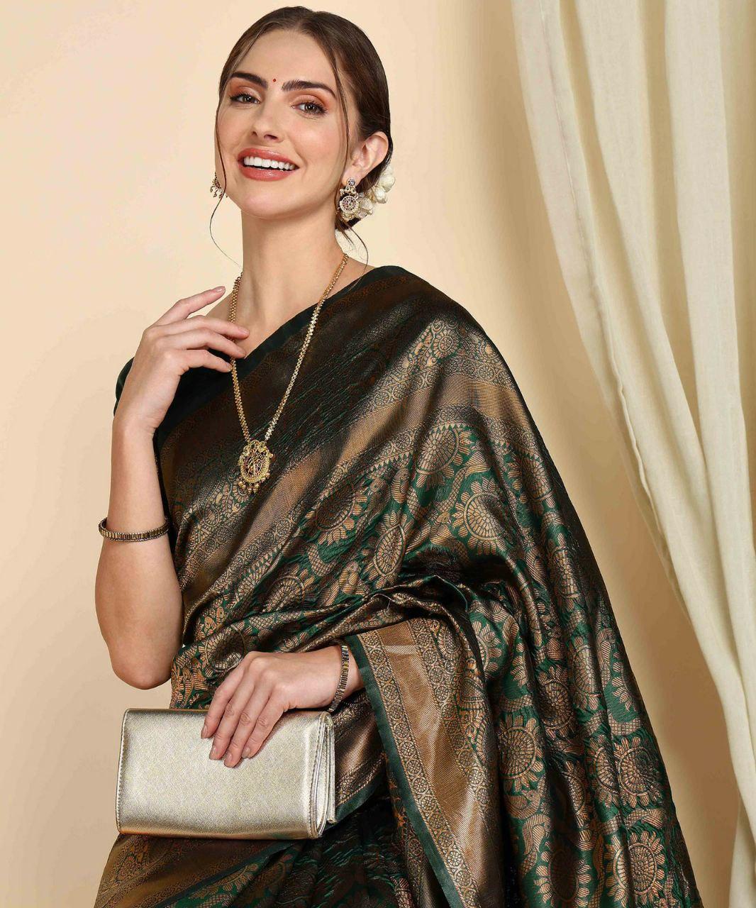 Banarasi Soft Silk Saree, Jacquard Border Blouse, Wedding Festive Indian Traditional Wear