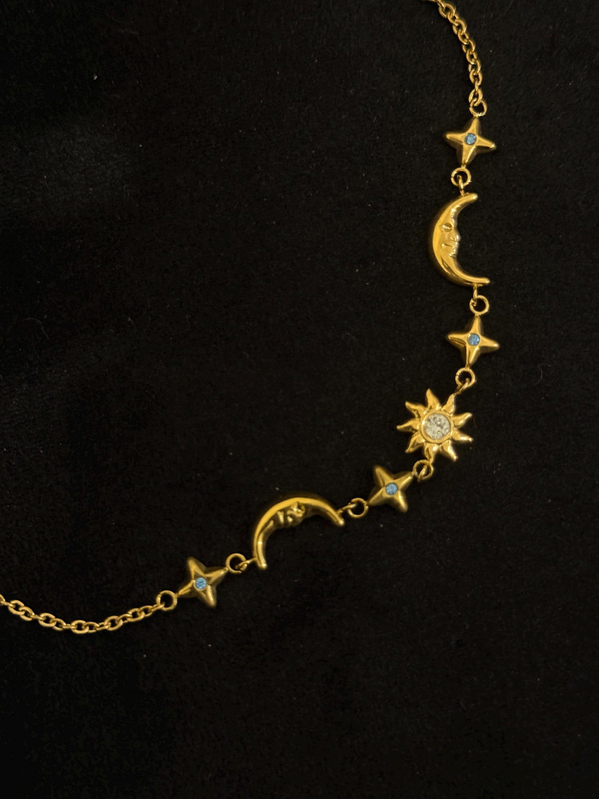 Gold Sun Moon Star Necklace, Celestial Charm, Stainless Steel, Waterproof Astrology Jewelry