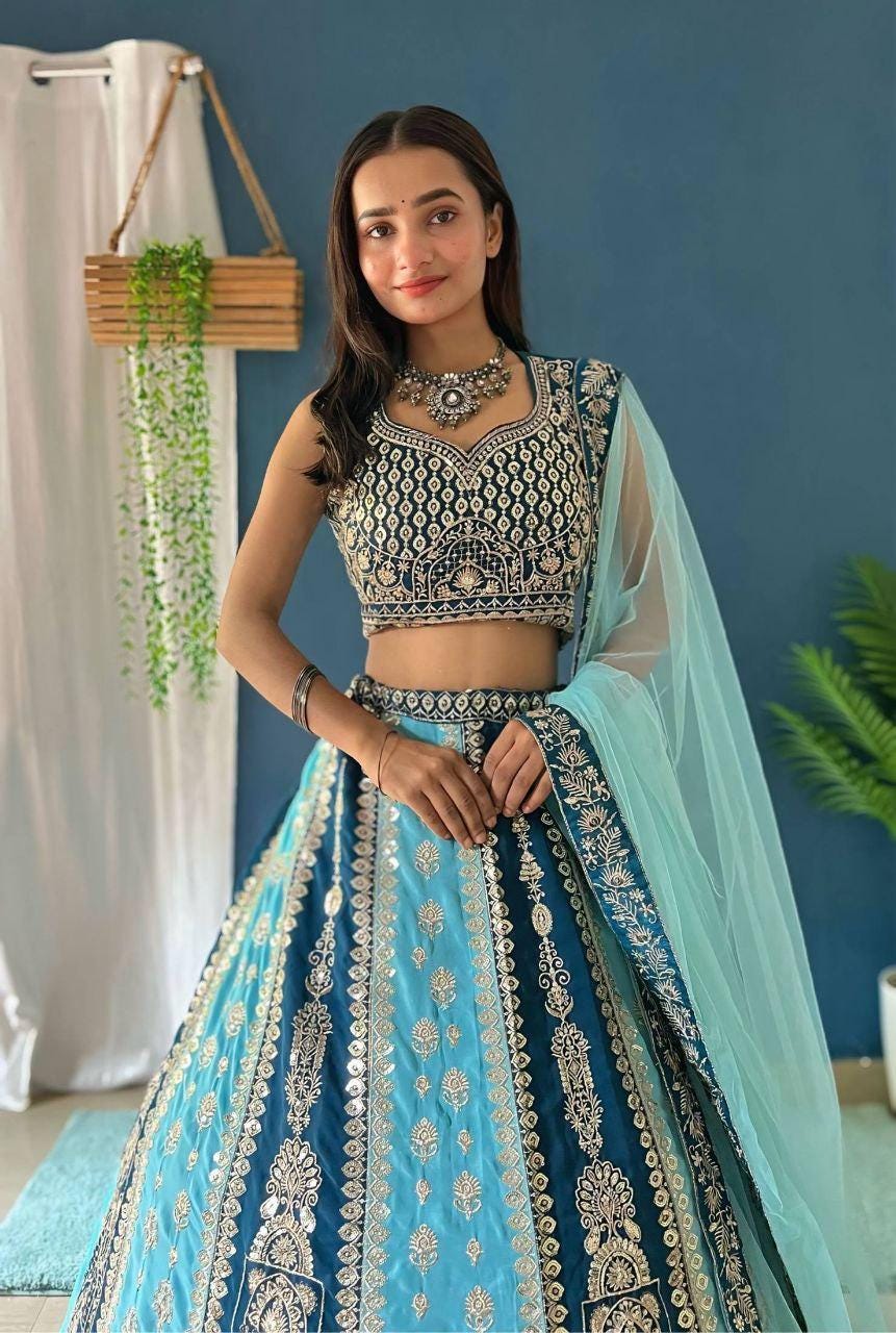 Faux Georgette Lehenga Choli Set | Sequins Embroidery Work, 3 Meter Flair