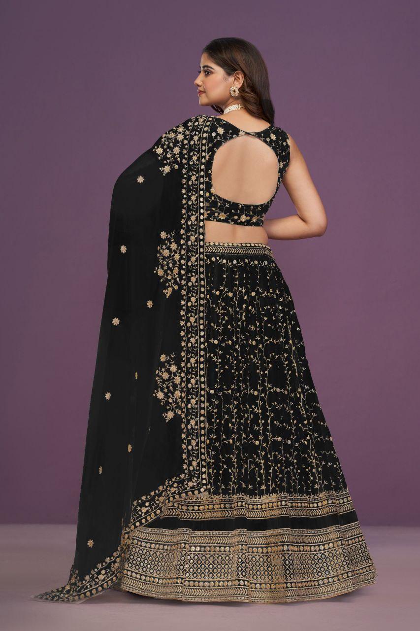 Faux Georgette Lehenga Choli | Heavy Zari Embroidery Indian Wedding Wear
