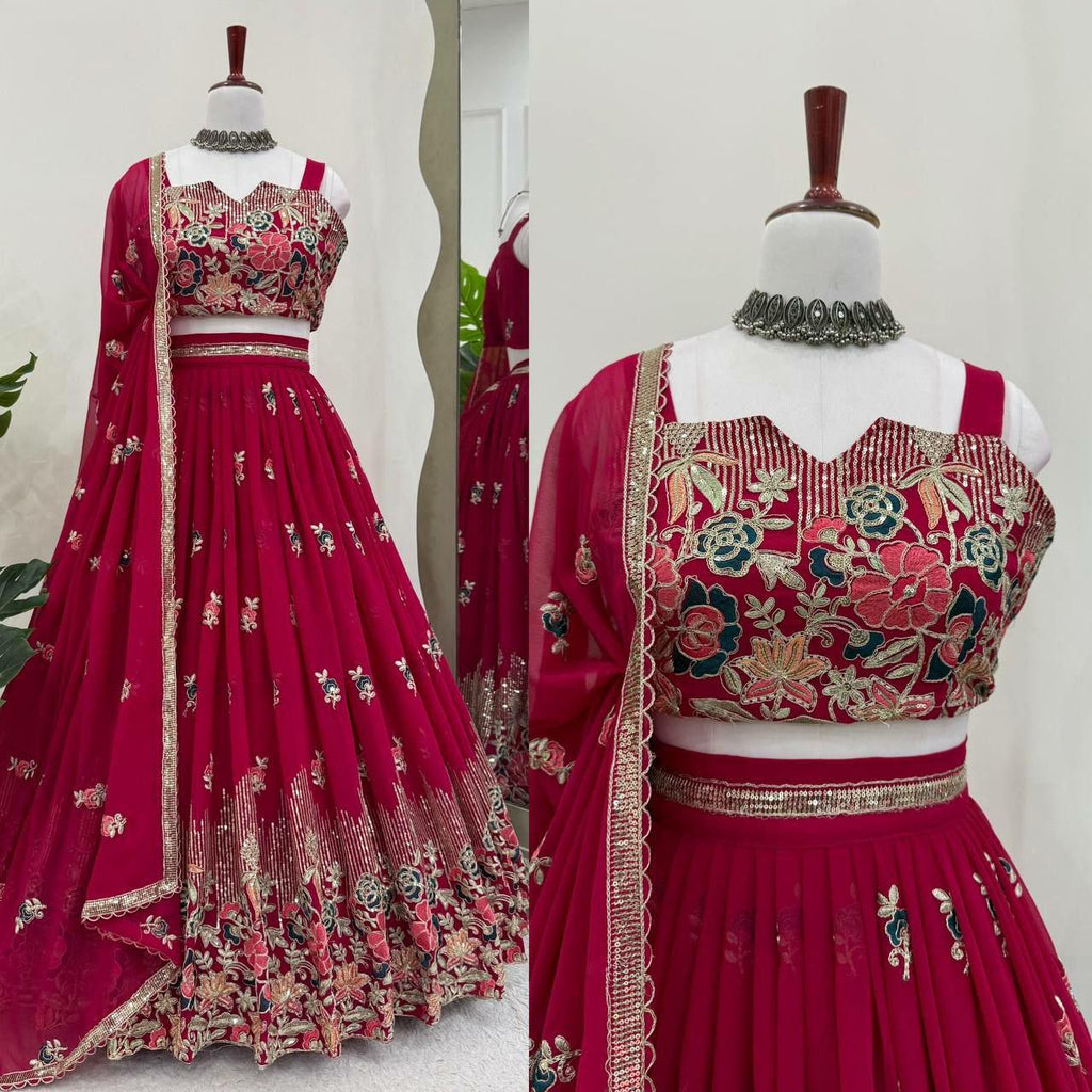 Designer Faux Georgette Lehenga Choli | Thread Coding Dori Work Indian Wedding Wear
