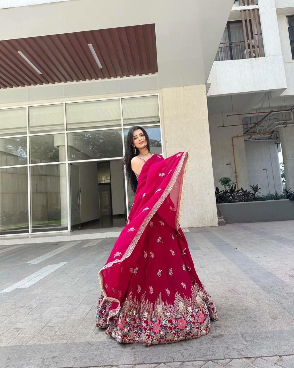 Designer Faux Georgette Lehenga Choli | Thread Coding Dori Work Indian Wedding Wear