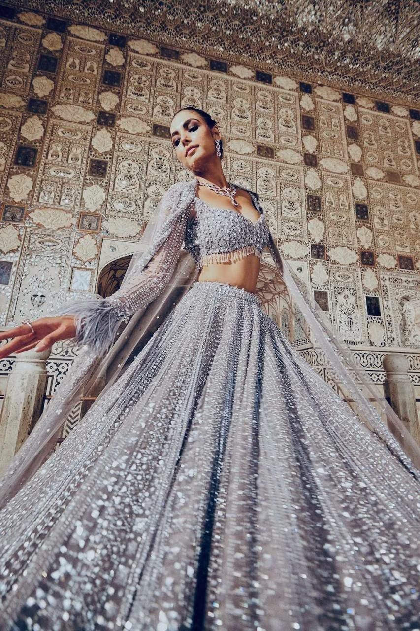 Shimmer Silk Lehenga Choli Set | Sequins Dori Work, 3.5 Meter Flair, Indian Wedding Wear