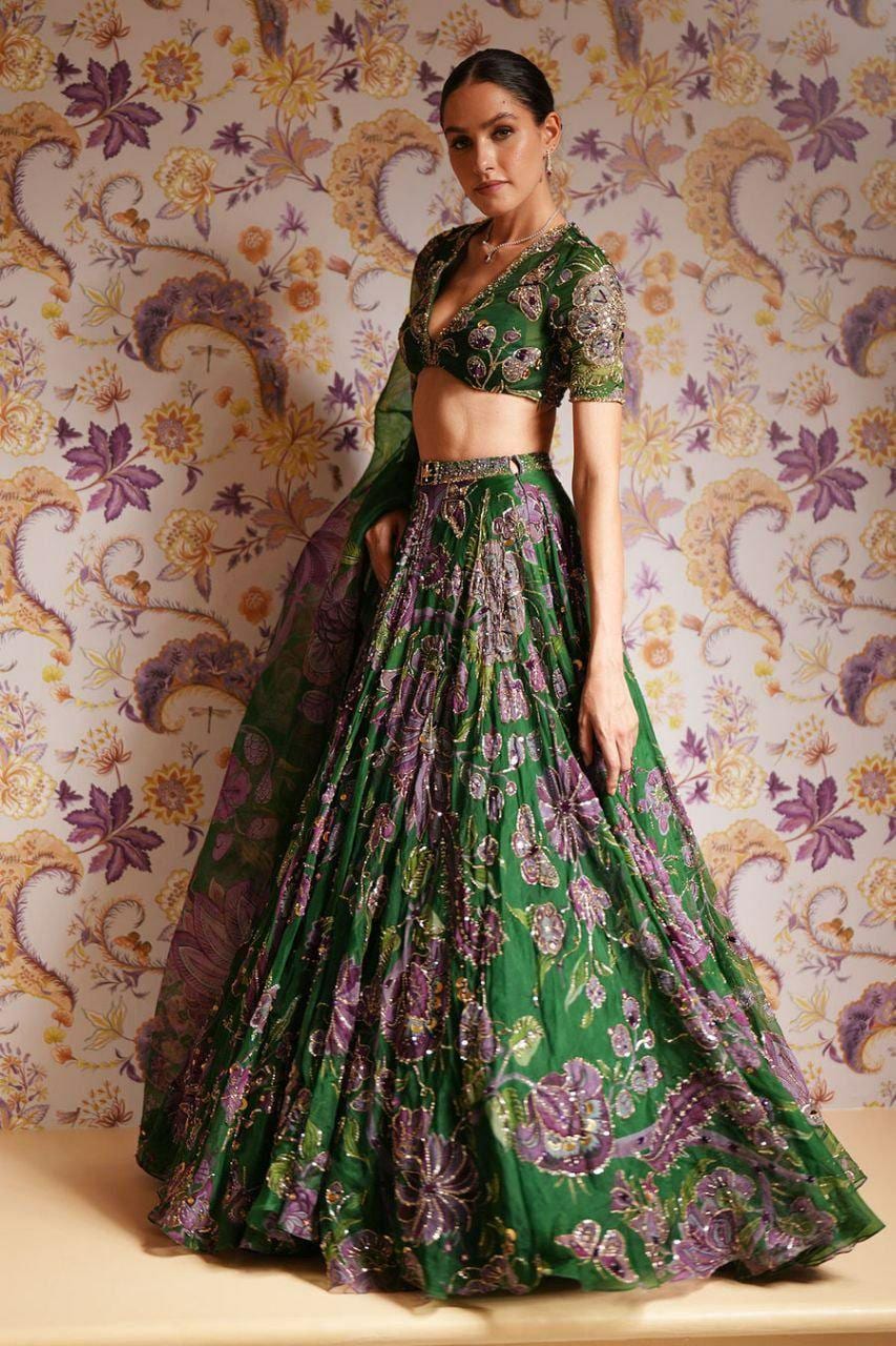 Taby Silk Lehenga Choli Set, Mirror Work Bridal, Sequins Embroidery, Wedding Party Wear (XXL)