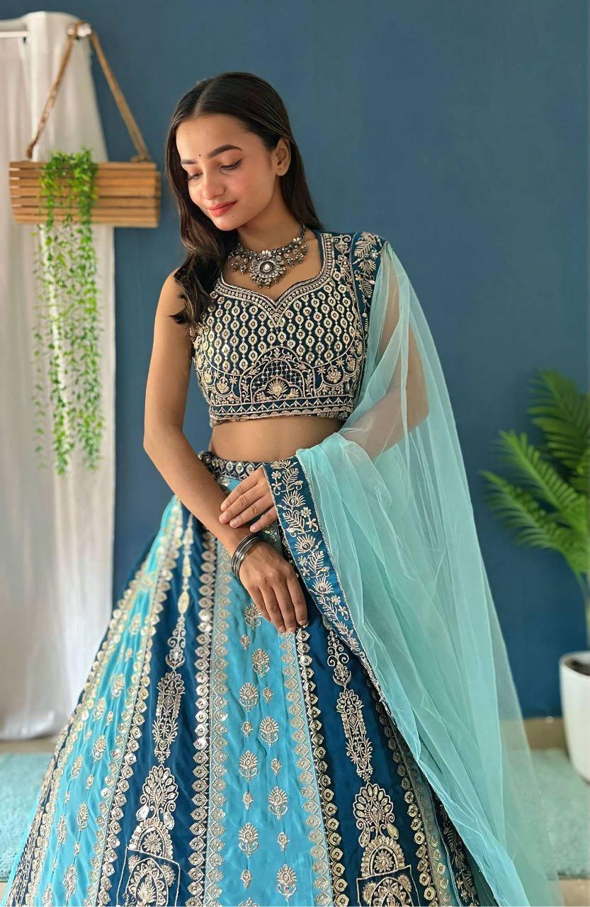 Faux Georgette Lehenga Choli Set | Sequins Embroidery Work, 3 Meter Flair
