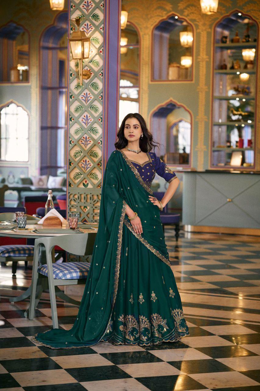 Rangoli Silk Lehenga Choli | Sequins Thread Embroidery, 4 Meter Flare Bridal Wear Set