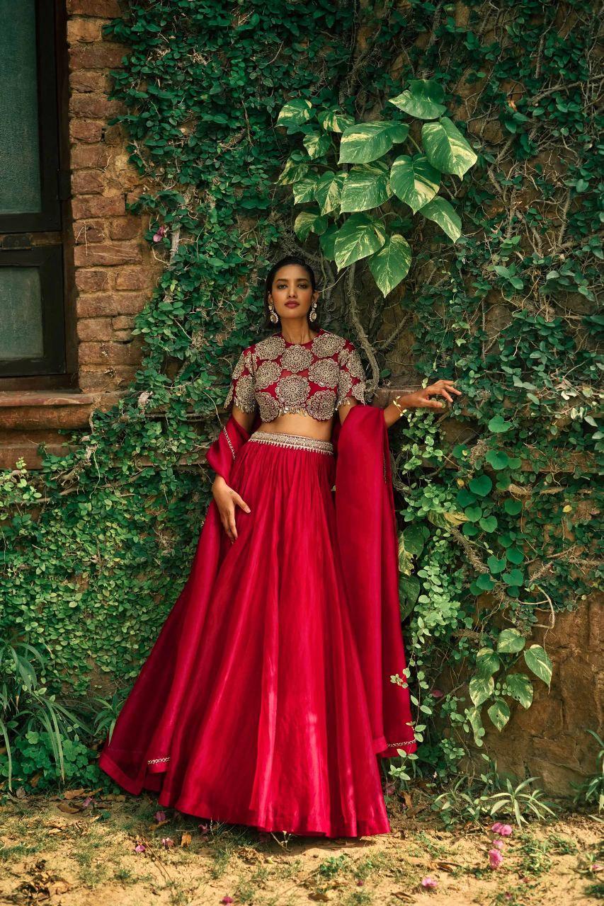 Roman Silk Lehenga Choli Set | Sequins, Dori Work, 3.5M Flair Bridal Wear