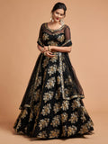 Black Net Lehenga Choli with Zari Sequins Embroidery | Indian Wedding Party Wear Set