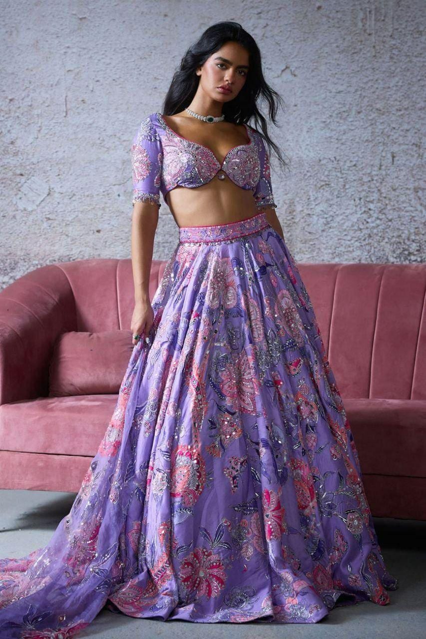 Taby Silk Lehenga Choli | Hand Mirror Sequins Embroidery, 3.5 Meter Flair, Indian Wedding Wear