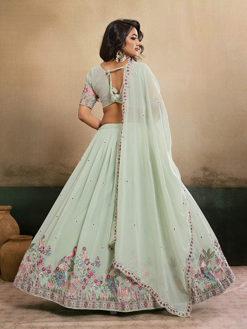 Embroidered Star Georgette Lehenga Choli Set | 4.5 Meter Flare, Cutwork Dupatta, Indian Festive Wear