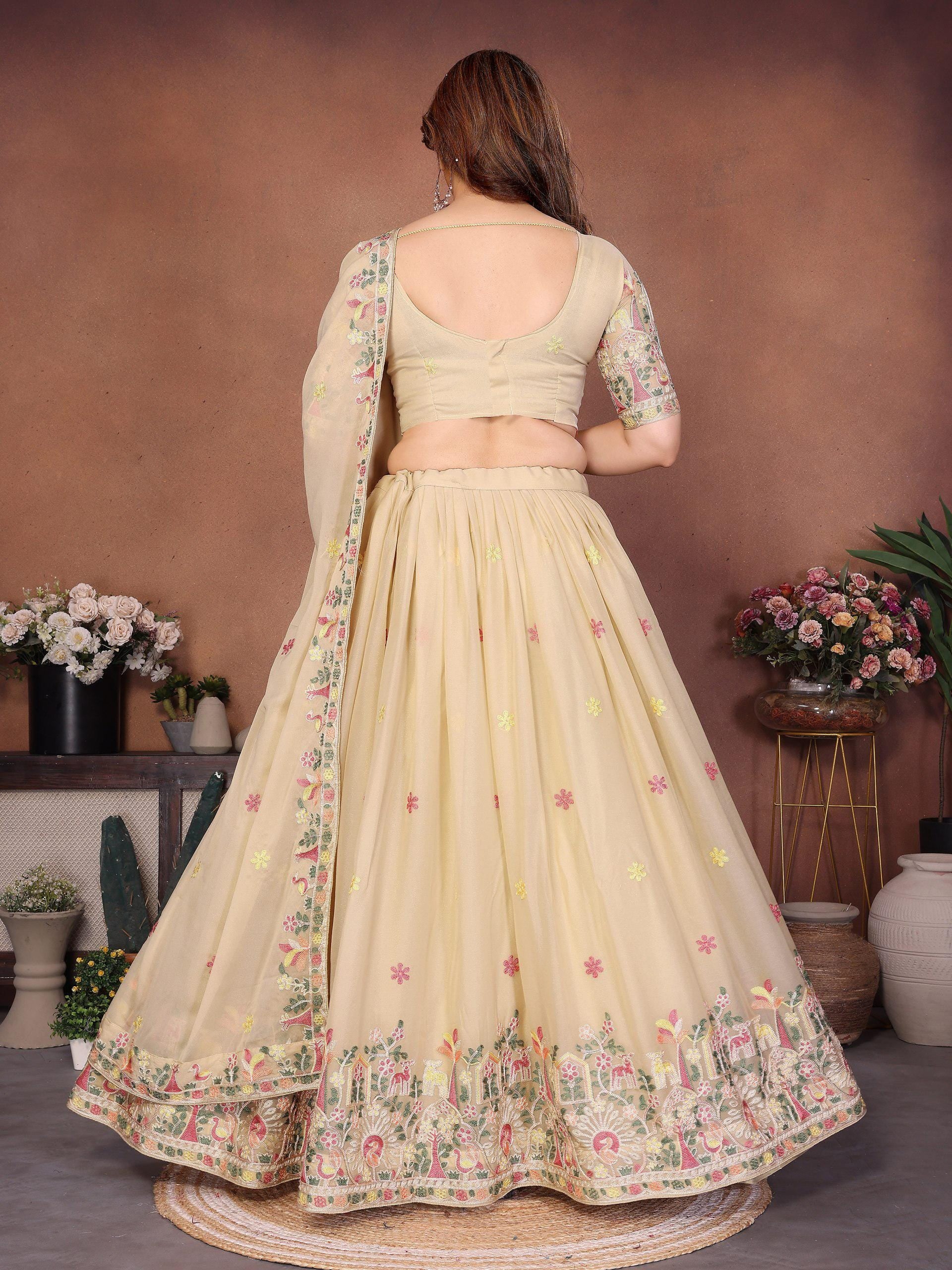 Embroidered Star Georgette Lehenga Choli Set | Ready-to-Wear Bridal Indian Wedding Wear Dupatta Cutwork Border