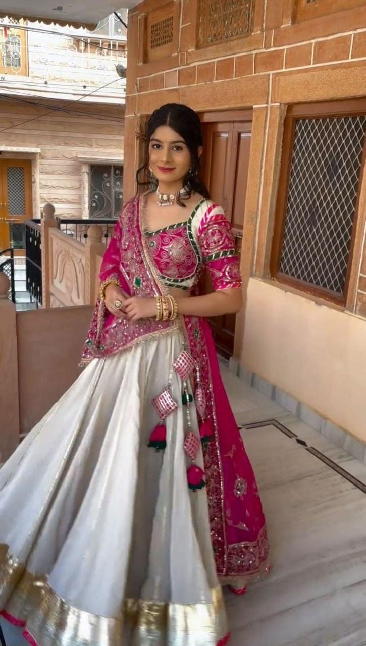 Roman Silk Lehenga Choli Set | Heavy Sequin Embroidery, Fully Stitched Bridal Wear