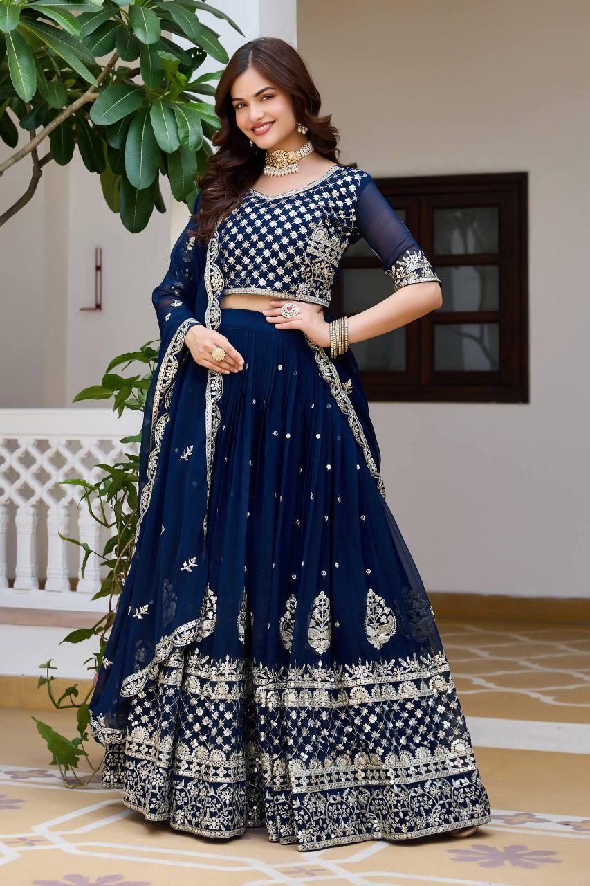 Heavy Fox Georgette Lehenga Choli | Embroidery, Sequin Work, 3.5M Flair, Stitched Party Wear Set