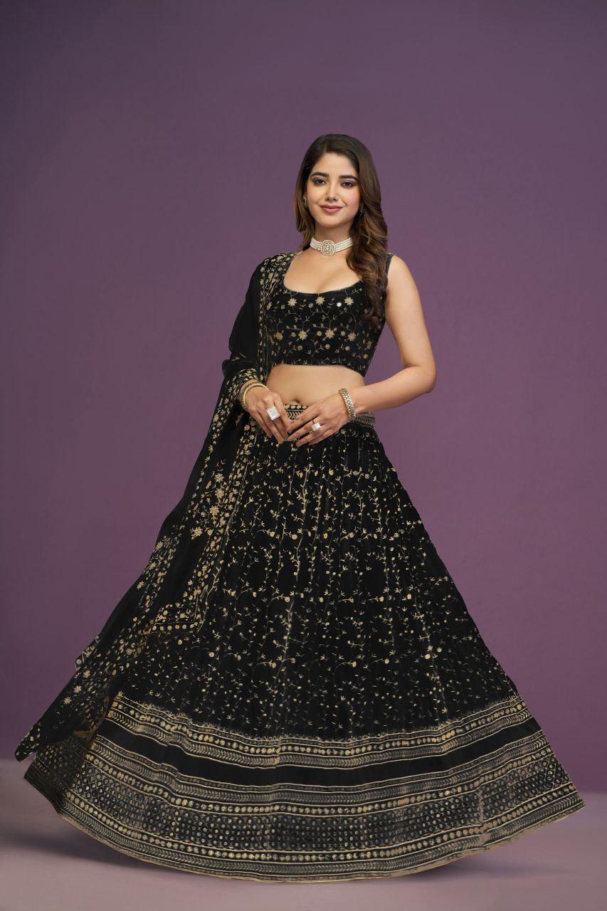 Faux Georgette Lehenga Choli | Heavy Zari Embroidery Indian Wedding Wear