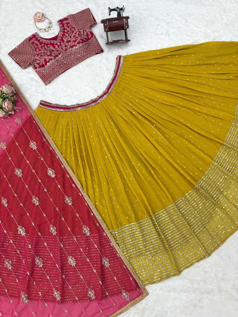 Faux Georgette Lehenga Choli Set | Thread Sequin Work, Festive Ethnic Wear