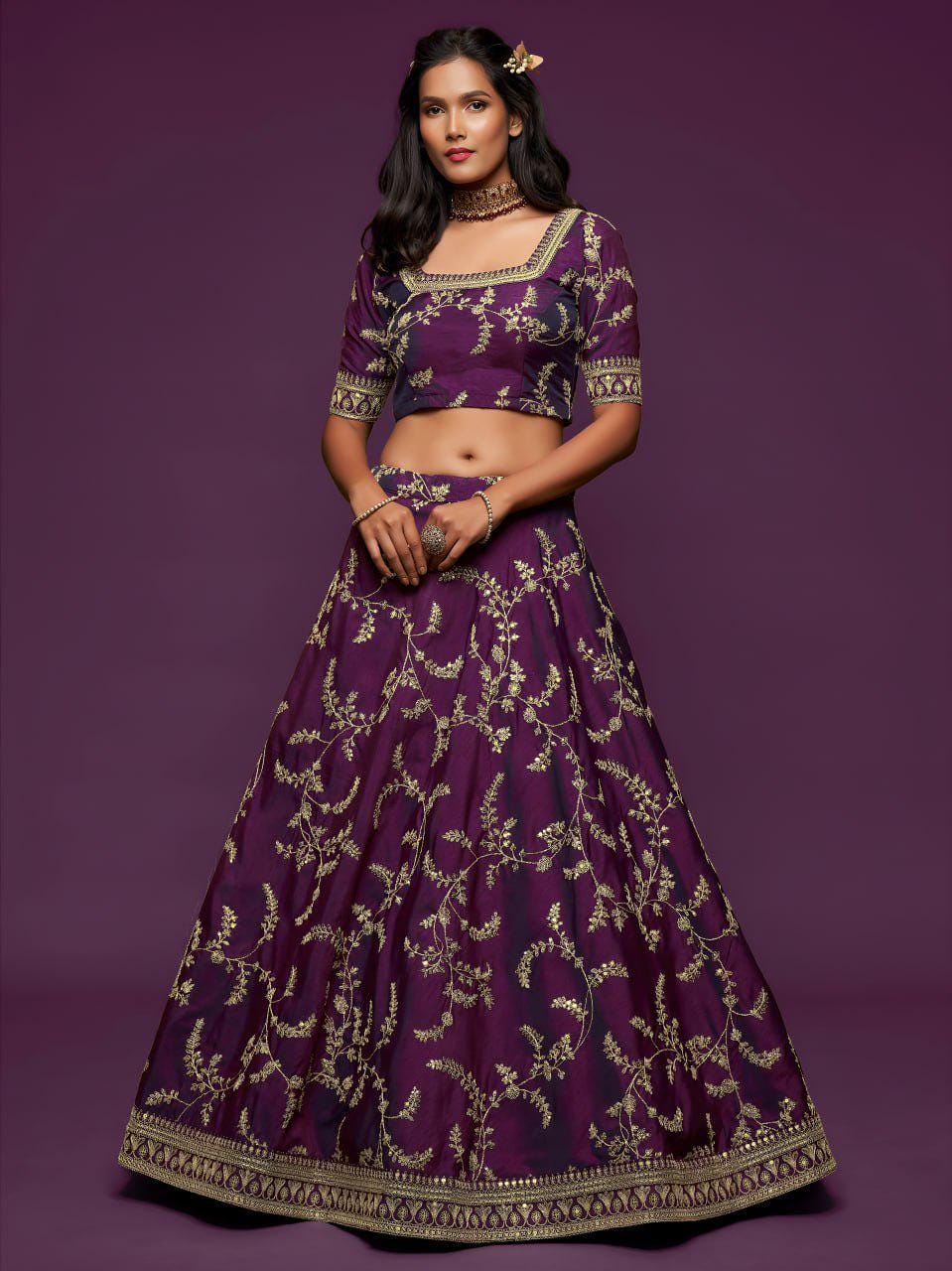 Royal Purple Art Silk Lehenga Choli Set | Zari Dori Sequins Embroidery Wedding Ensemble