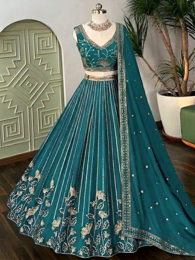 Star Georgette Lehenga Choli | Zari Sequin Embroidery, 3.5 Meter Flair, Indian Bridal Wear